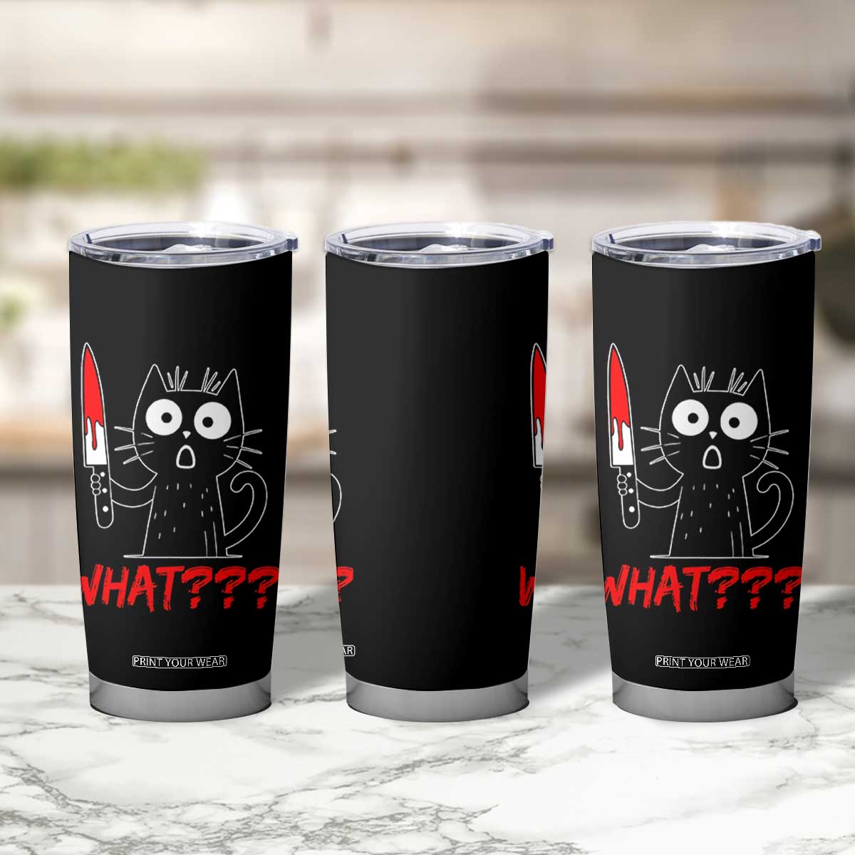 Black Cat Halloween Tumbler Cup What Killer Kitten With Knife TS12 Print Your Wear