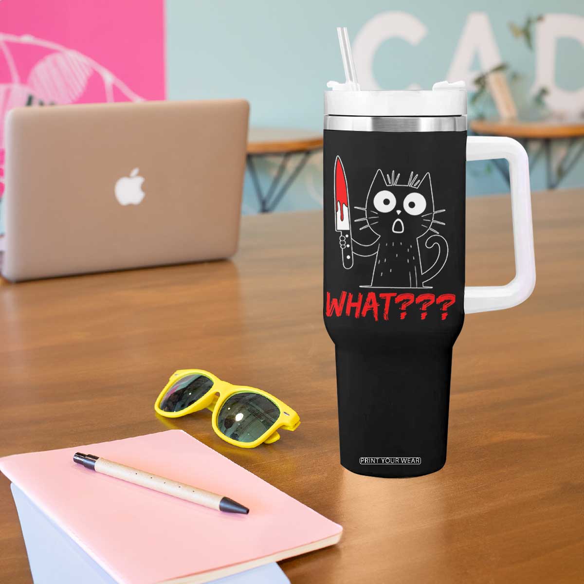Black Cat Halloween Tumbler With Handle What Killer Kitten With Knife TS12 Print Your Wear