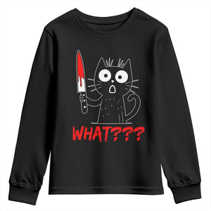 Black Cat Halloween Youth Sweatshirt What Killer Kitten With Knife TS12 Black Print Your Wear
