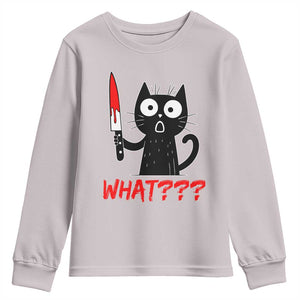 Black Cat Halloween Youth Sweatshirt What Killer Kitten With Knife TS12 Ice Gray Print Your Wear