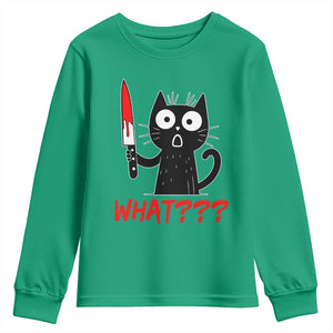 Black Cat Halloween Youth Sweatshirt What Killer Kitten With Knife TS12 Irish Green Print Your Wear