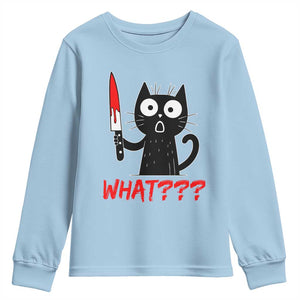 Black Cat Halloween Youth Sweatshirt What Killer Kitten With Knife TS12 Light Blue Print Your Wear