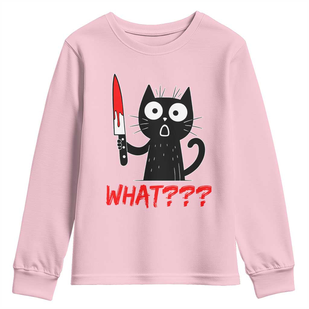 Black Cat Halloween Youth Sweatshirt What Killer Kitten With Knife TS12 Light Pink Print Your Wear