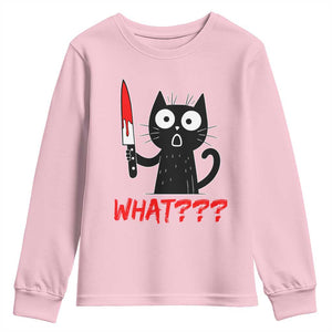 Black Cat Halloween Youth Sweatshirt What Killer Kitten With Knife TS12 Light Pink Print Your Wear