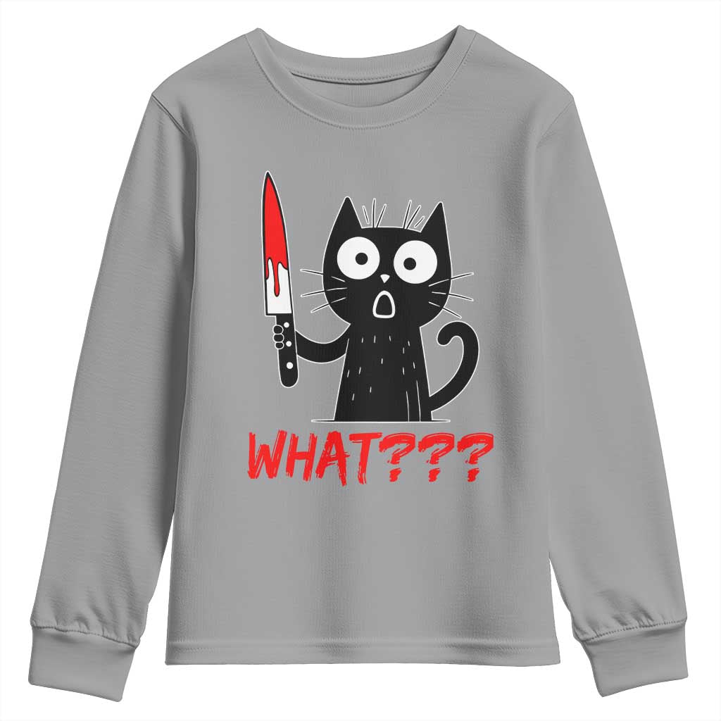 Black Cat Halloween Youth Sweatshirt What Killer Kitten With Knife TS12 Sport Gray Print Your Wear