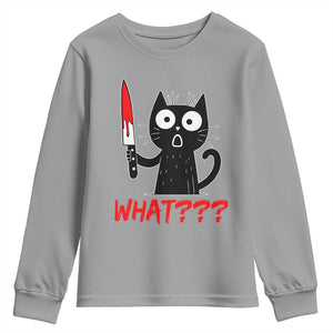Black Cat Halloween Youth Sweatshirt What Killer Kitten With Knife TS12 Sport Gray Print Your Wear
