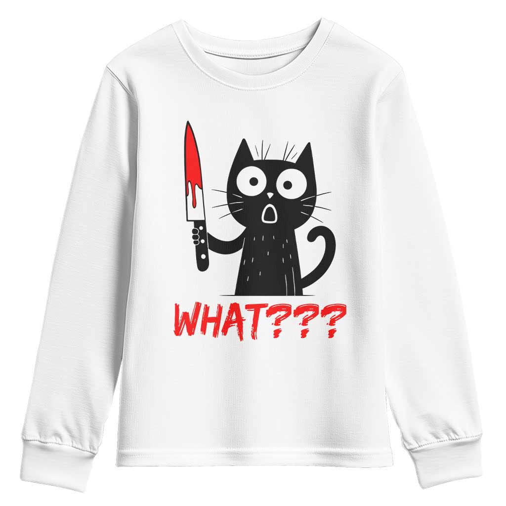 Black Cat Halloween Youth Sweatshirt What Killer Kitten With Knife TS12 White Print Your Wear