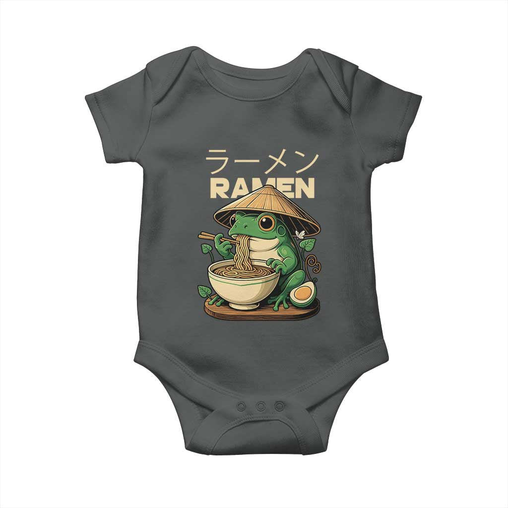 Frog Eating Ramen Baby Onesie Funny Japanese Food Lover Anime TS12 Dark Heather Print Your Wear
