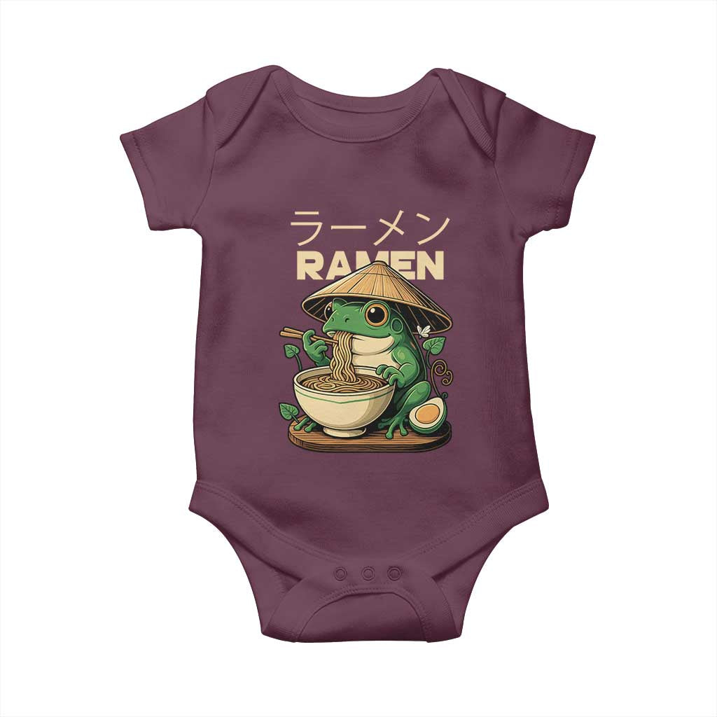 Frog Eating Ramen Baby Onesie Funny Japanese Food Lover Anime TS12 Maroon Print Your Wear