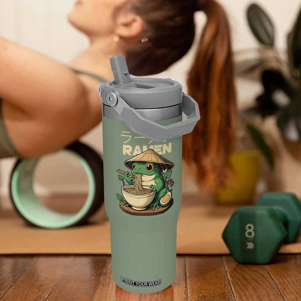 Frog Eating Ramen Flip Straw Tumbler Funny Japanese Food Lover Anime TS12 One Size: 30 oz Moss Green Print Your Wear