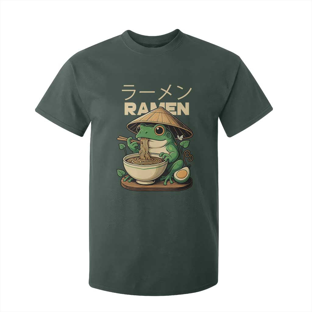 Frog Eating Ramen T Shirt For Kid Funny Japanese Food Lover Anime TS12 Dark Forest Green Print Your Wear