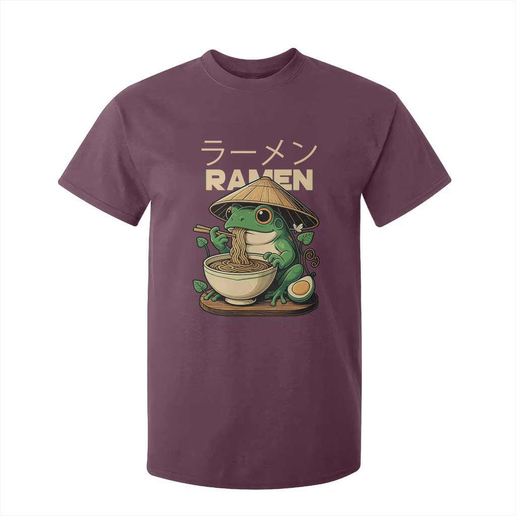 Frog Eating Ramen T Shirt For Kid Funny Japanese Food Lover Anime TS12 Maroon Print Your Wear