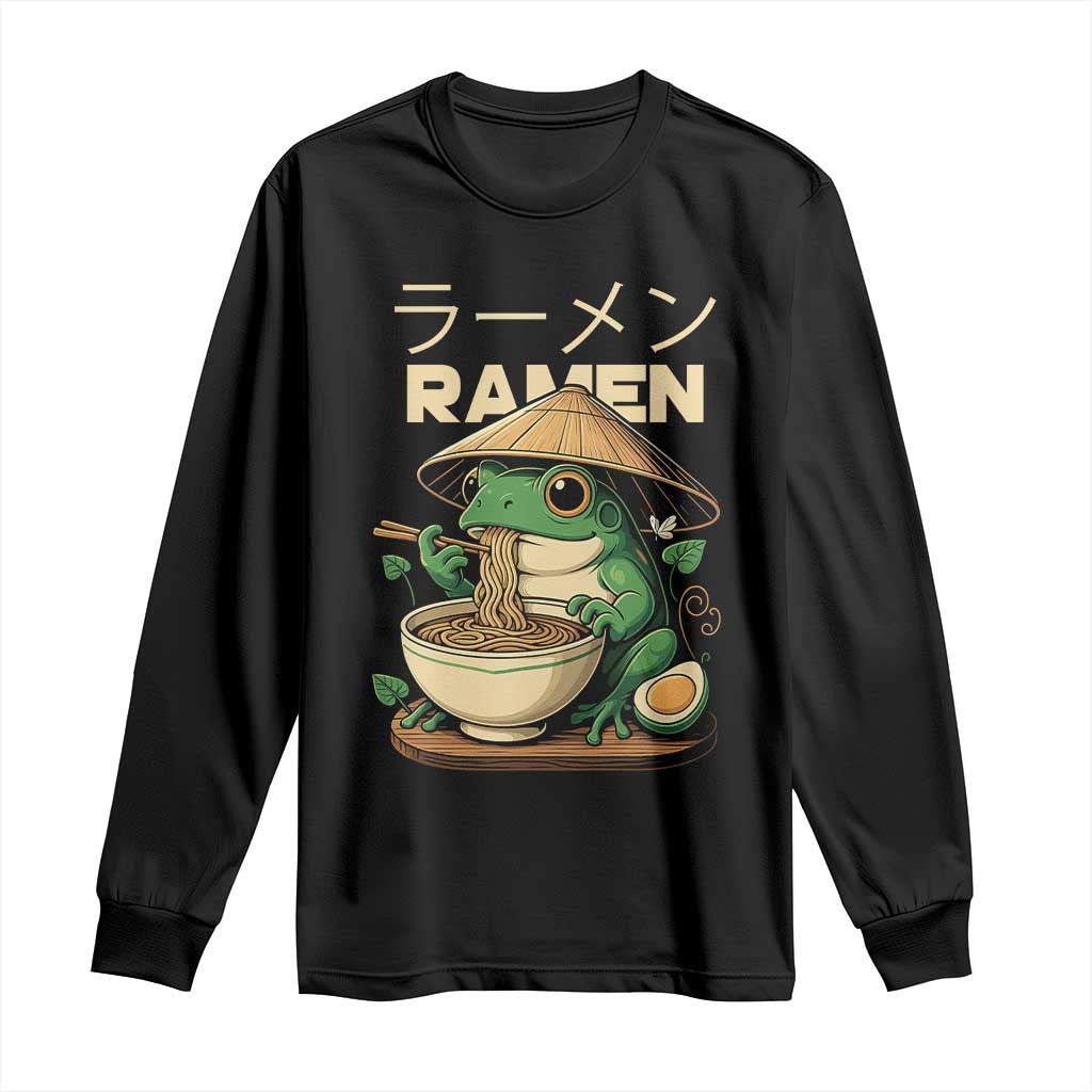 Frog Eating Ramen Long Sleeve Shirt Funny Japanese Food Lover Anime TS12 Black Print Your Wear