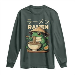 Frog Eating Ramen Long Sleeve Shirt Funny Japanese Food Lover Anime TS12 Dark Forest Green Print Your Wear
