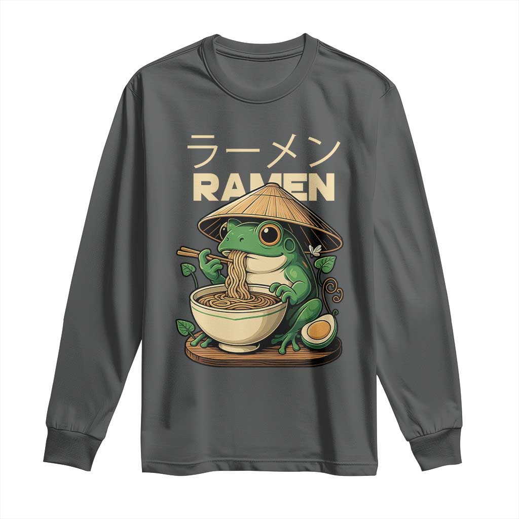 Frog Eating Ramen Long Sleeve Shirt Funny Japanese Food Lover Anime TS12 Dark Heather Print Your Wear