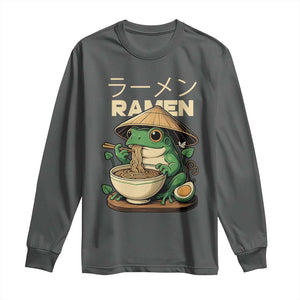 Frog Eating Ramen Long Sleeve Shirt Funny Japanese Food Lover Anime TS12 Dark Heather Print Your Wear