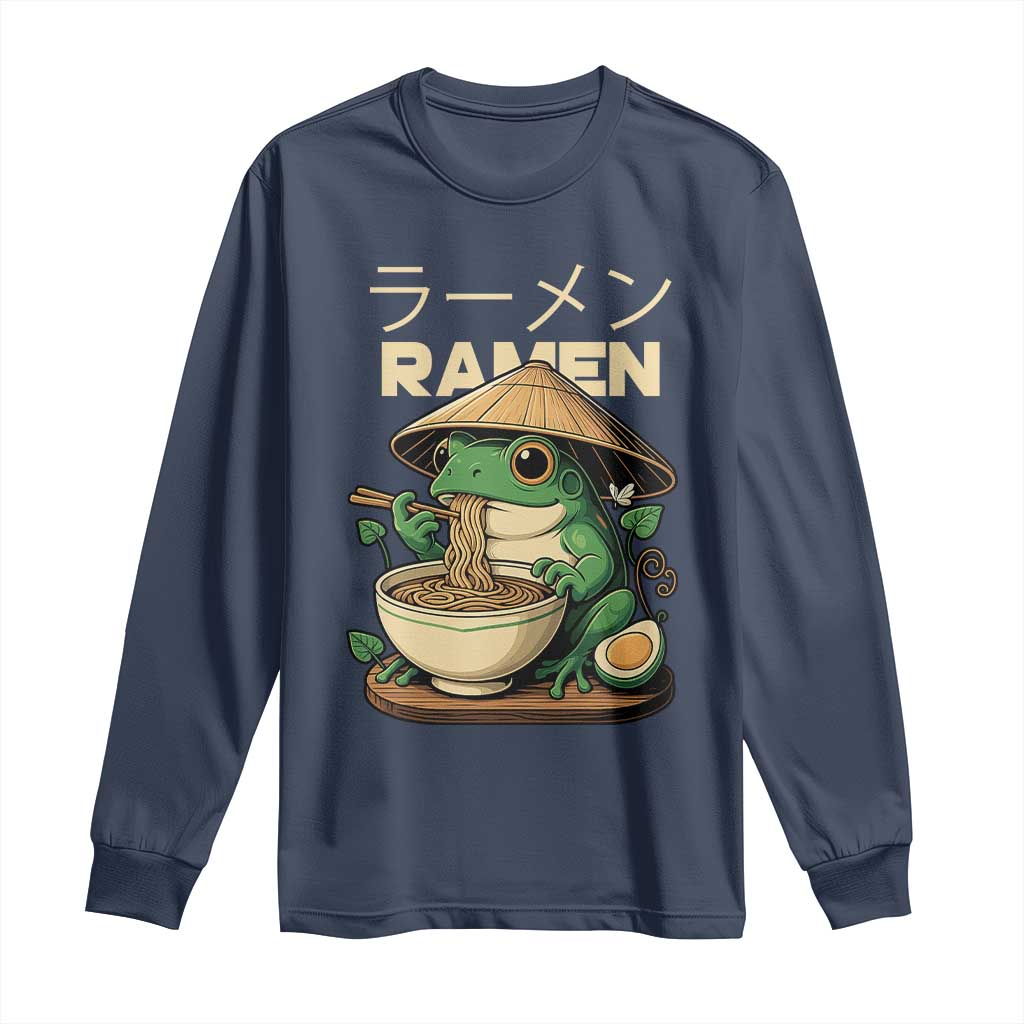 Frog Eating Ramen Long Sleeve Shirt Funny Japanese Food Lover Anime TS12 Navy Print Your Wear