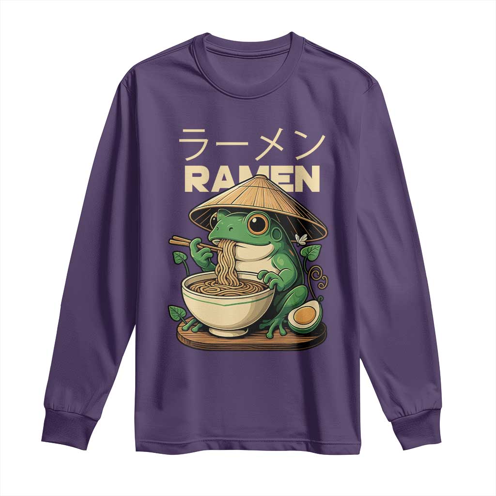 Frog Eating Ramen Long Sleeve Shirt Funny Japanese Food Lover Anime TS12 Purple Print Your Wear