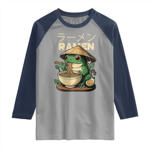 Frog Eating Ramen Raglan Shirt Funny Japanese Food Lover Anime TS12 Sport Gray Navy Print Your Wear