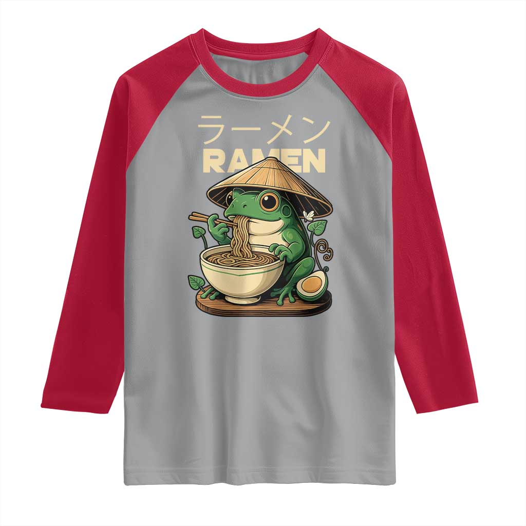 Frog Eating Ramen Raglan Shirt Funny Japanese Food Lover Anime TS12 Sport Gray Red Print Your Wear