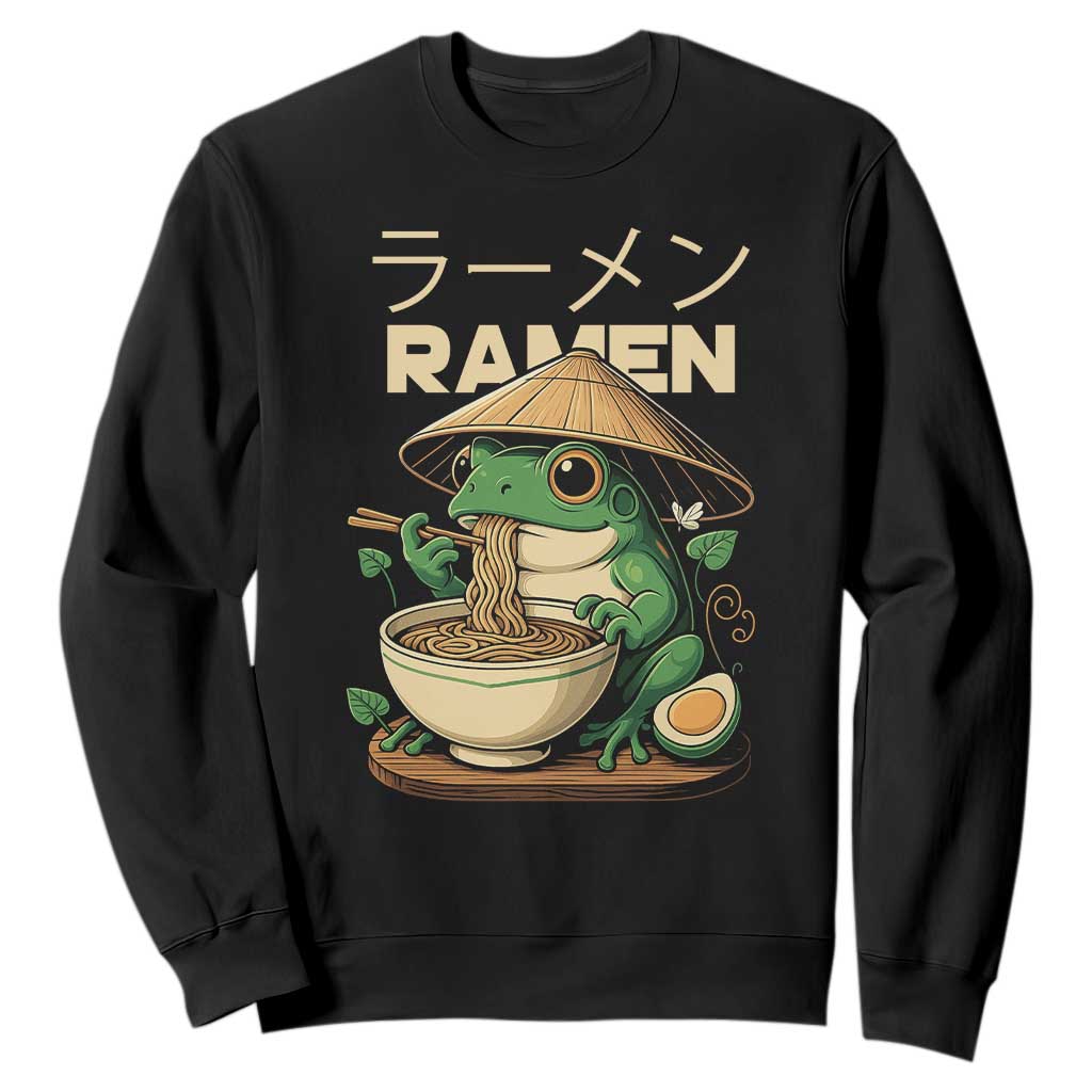 Frog Eating Ramen Sweatshirt Funny Japanese Food Lover Anime TS12 Black Print Your Wear