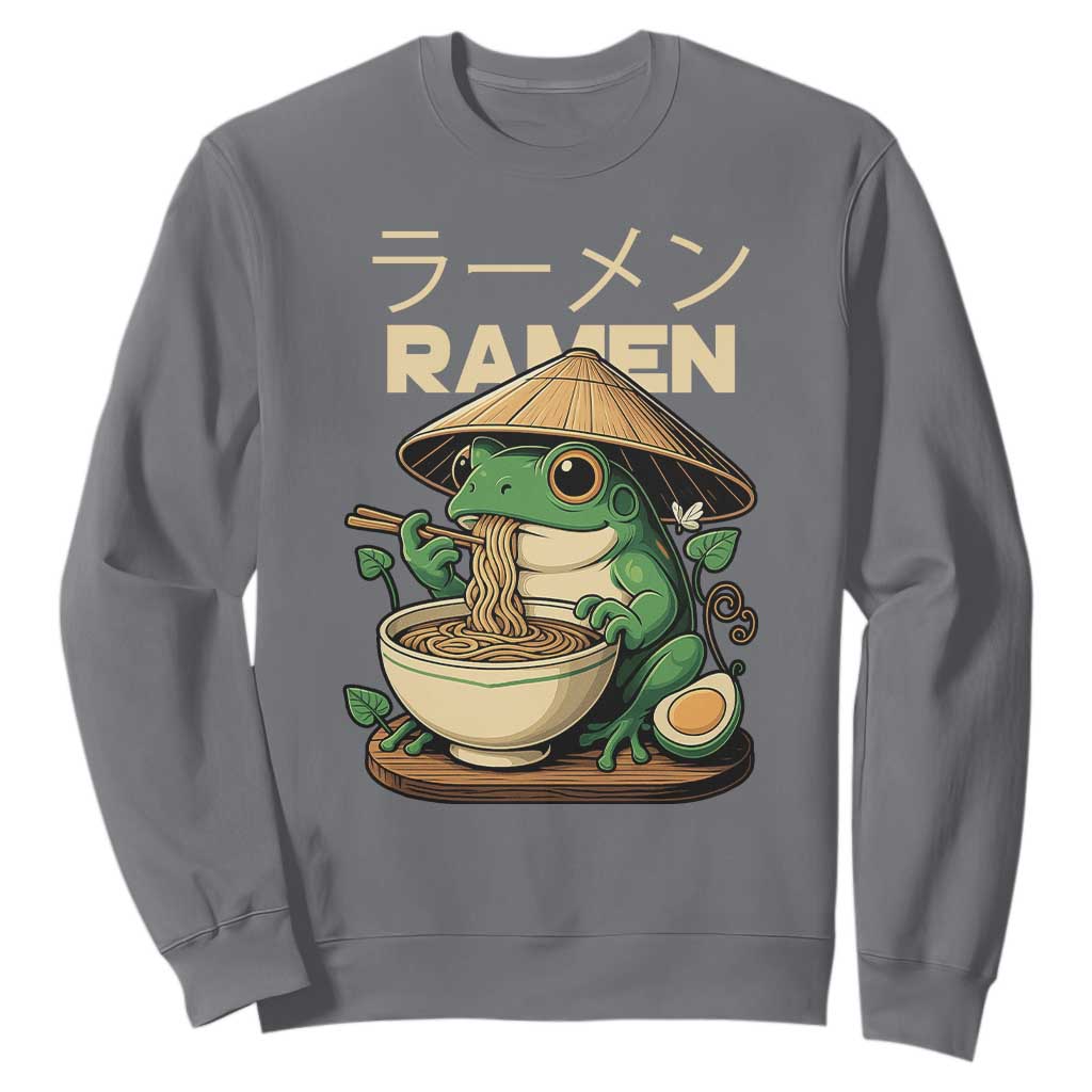 Frog Eating Ramen Sweatshirt Funny Japanese Food Lover Anime TS12 Charcoal Print Your Wear