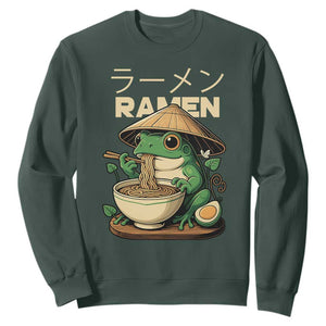 Frog Eating Ramen Sweatshirt Funny Japanese Food Lover Anime TS12 Dark Forest Green Print Your Wear