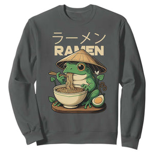 Frog Eating Ramen Sweatshirt Funny Japanese Food Lover Anime TS12 Dark Heather Print Your Wear