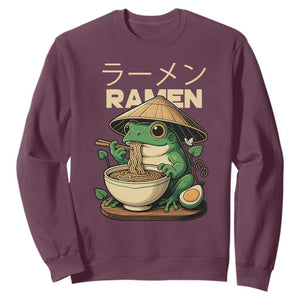 Frog Eating Ramen Sweatshirt Funny Japanese Food Lover Anime TS12 Maroon Print Your Wear