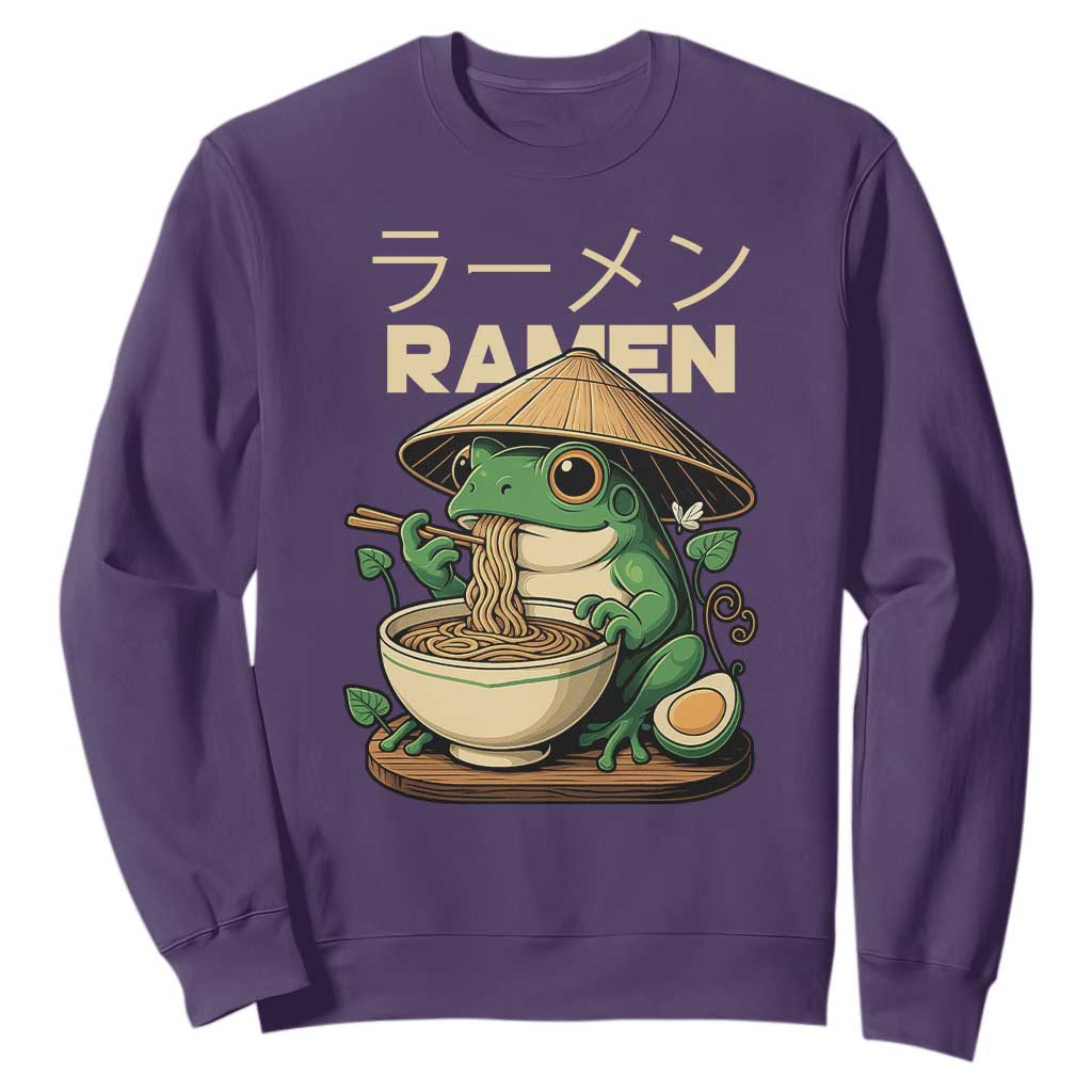 Frog Eating Ramen Sweatshirt Funny Japanese Food Lover Anime TS12 Purple Print Your Wear