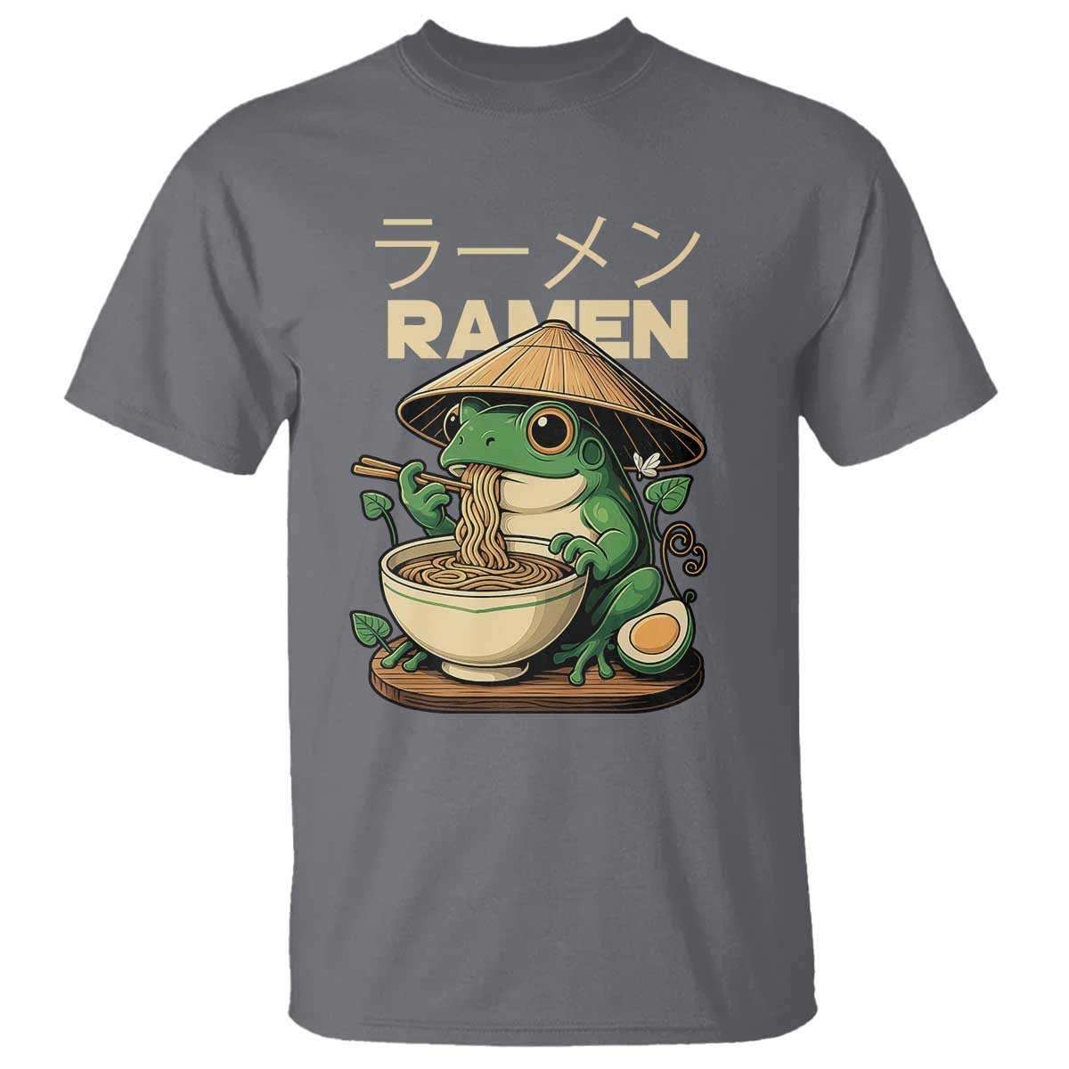Frog Eating Ramen T Shirt Funny Japanese Food Lover Anime TS12 Charcoal Print Your Wear