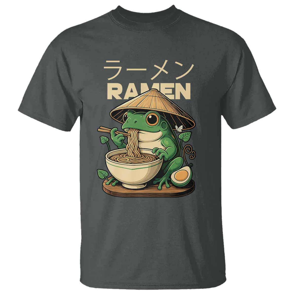Frog Eating Ramen T Shirt Funny Japanese Food Lover Anime TS12 Dark Heather Print Your Wear