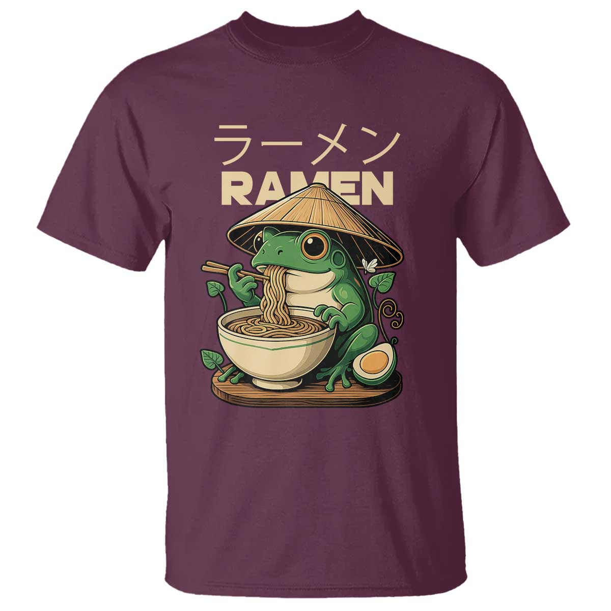 Frog Eating Ramen T Shirt Funny Japanese Food Lover Anime TS12 Maroon Print Your Wear