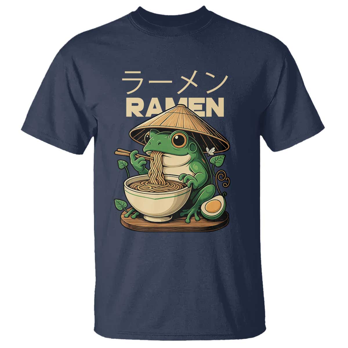 Frog Eating Ramen T Shirt Funny Japanese Food Lover Anime TS12 Navy Print Your Wear