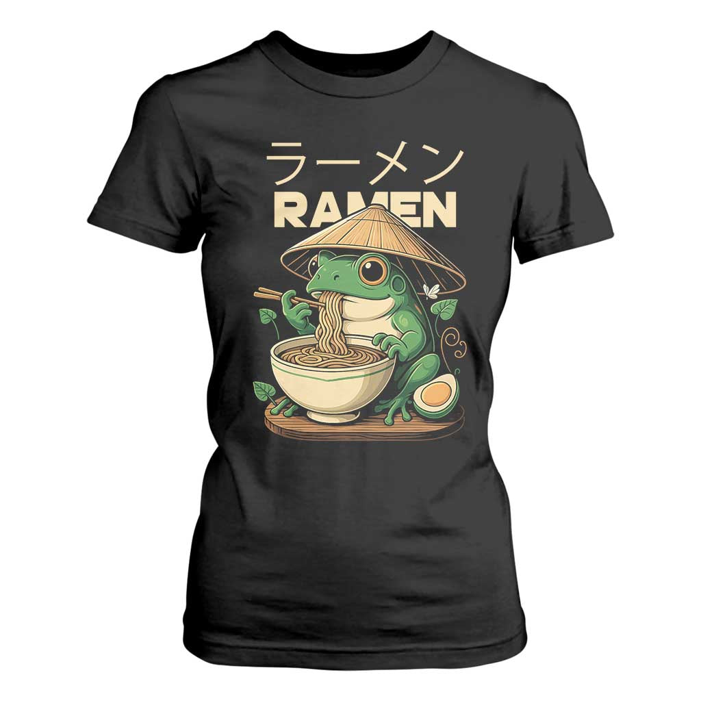 Frog Eating Ramen T Shirt For Women Funny Japanese Food Lover Anime TS12 Black Print Your Wear