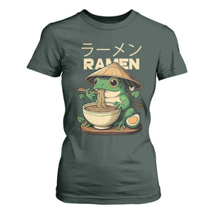 Frog Eating Ramen T Shirt For Women Funny Japanese Food Lover Anime TS12 Dark Forest Green Print Your Wear