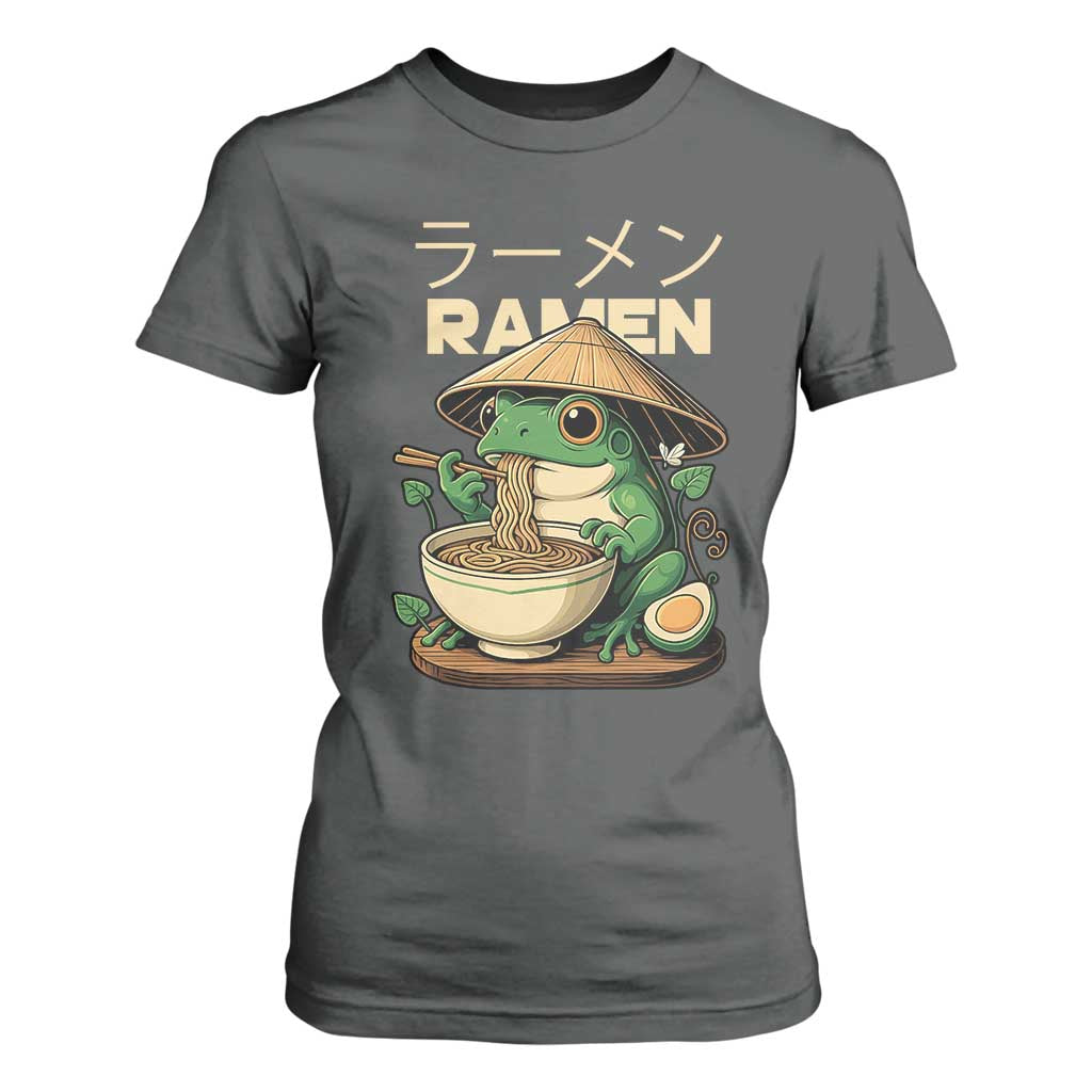 Frog Eating Ramen T Shirt For Women Funny Japanese Food Lover Anime TS12 Dark Heather Print Your Wear