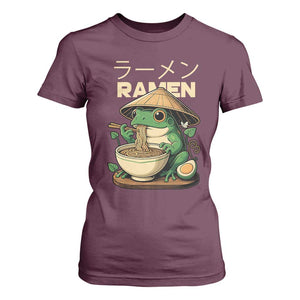 Frog Eating Ramen T Shirt For Women Funny Japanese Food Lover Anime TS12 Maroon Print Your Wear