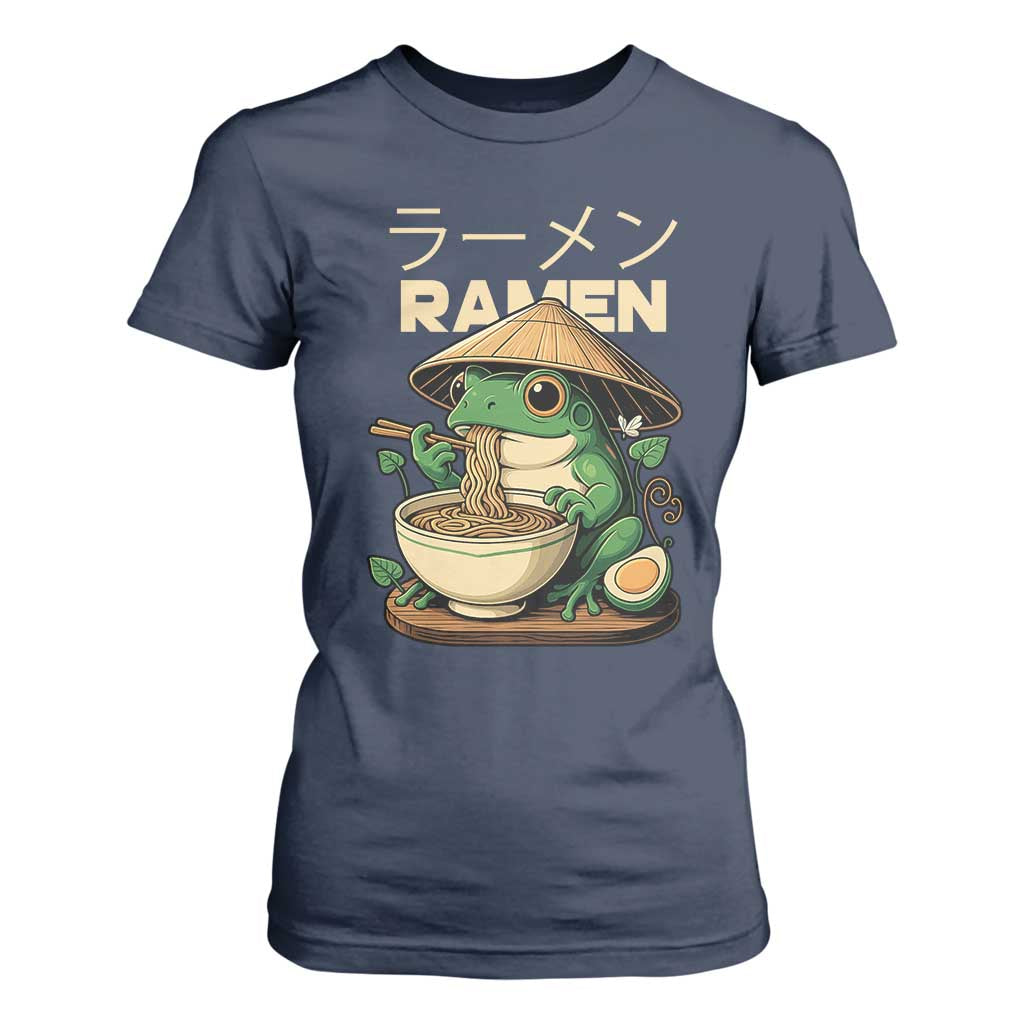 Frog Eating Ramen T Shirt For Women Funny Japanese Food Lover Anime TS12 Navy Print Your Wear
