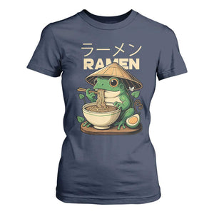 Frog Eating Ramen T Shirt For Women Funny Japanese Food Lover Anime TS12 Navy Print Your Wear
