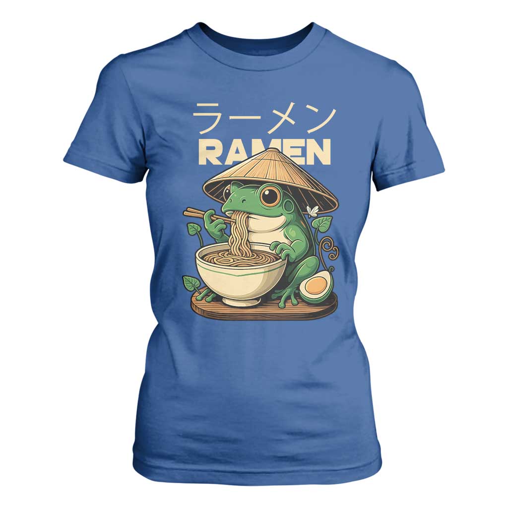 Frog Eating Ramen T Shirt For Women Funny Japanese Food Lover Anime TS12 Royal Blue Print Your Wear