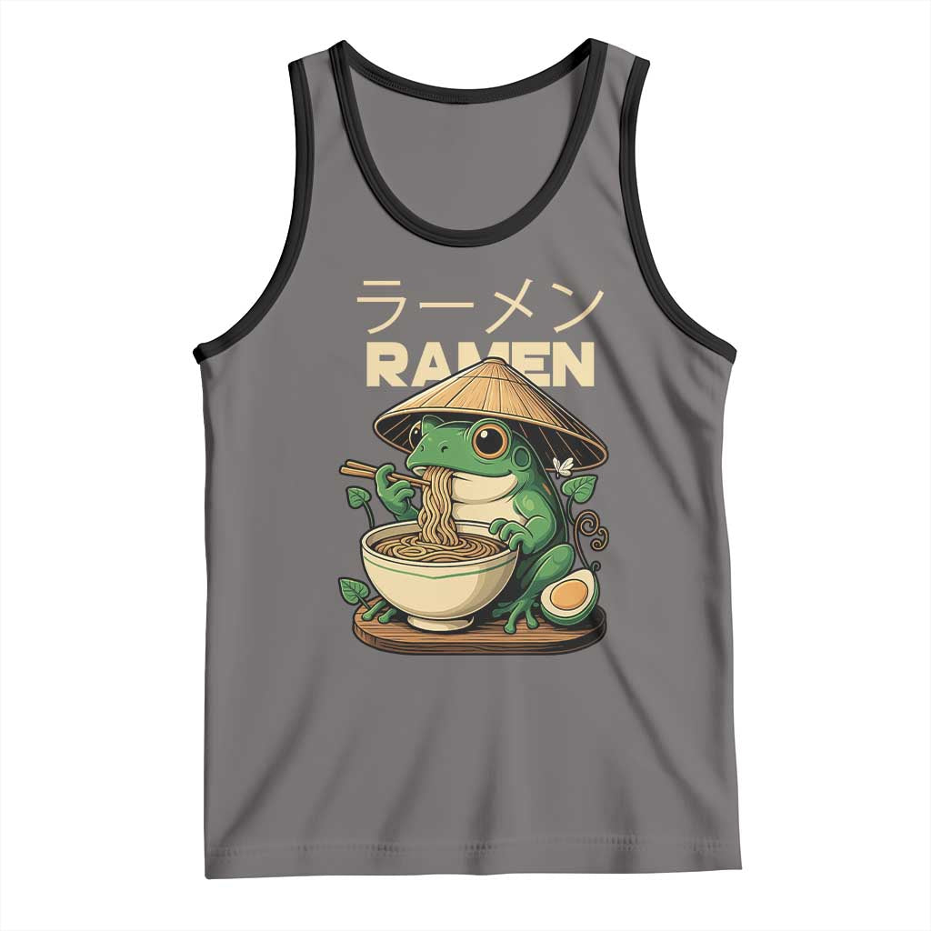 Frog Eating Ramen Tank Top Funny Japanese Food Lover Anime TS12 Deep Heather Black Print Your Wear