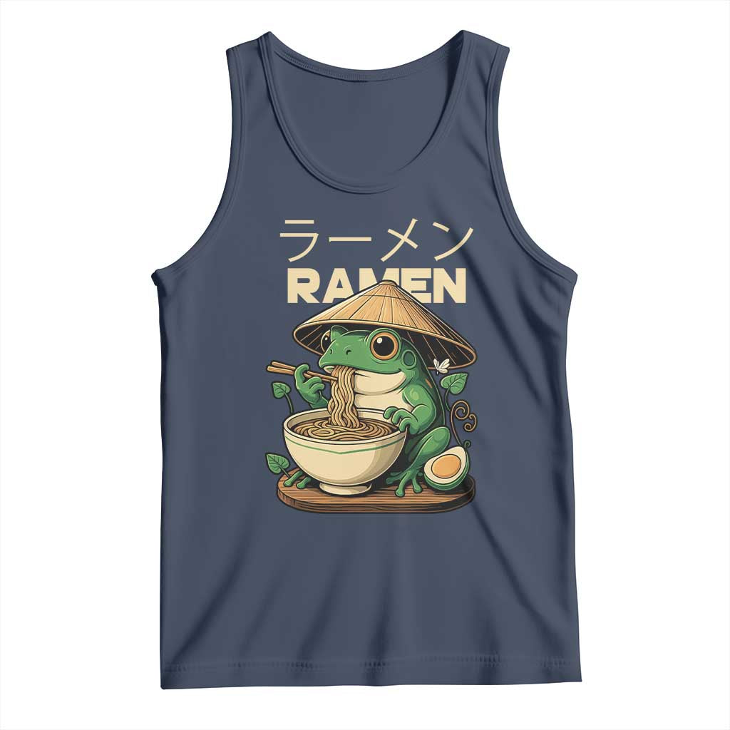 Frog Eating Ramen Tank Top Funny Japanese Food Lover Anime TS12 Navy Print Your Wear