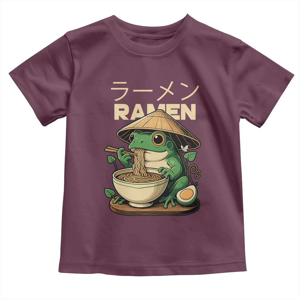 Frog Eating Ramen Toddler T Shirt Funny Japanese Food Lover Anime TS12 Maroon Print Your Wear