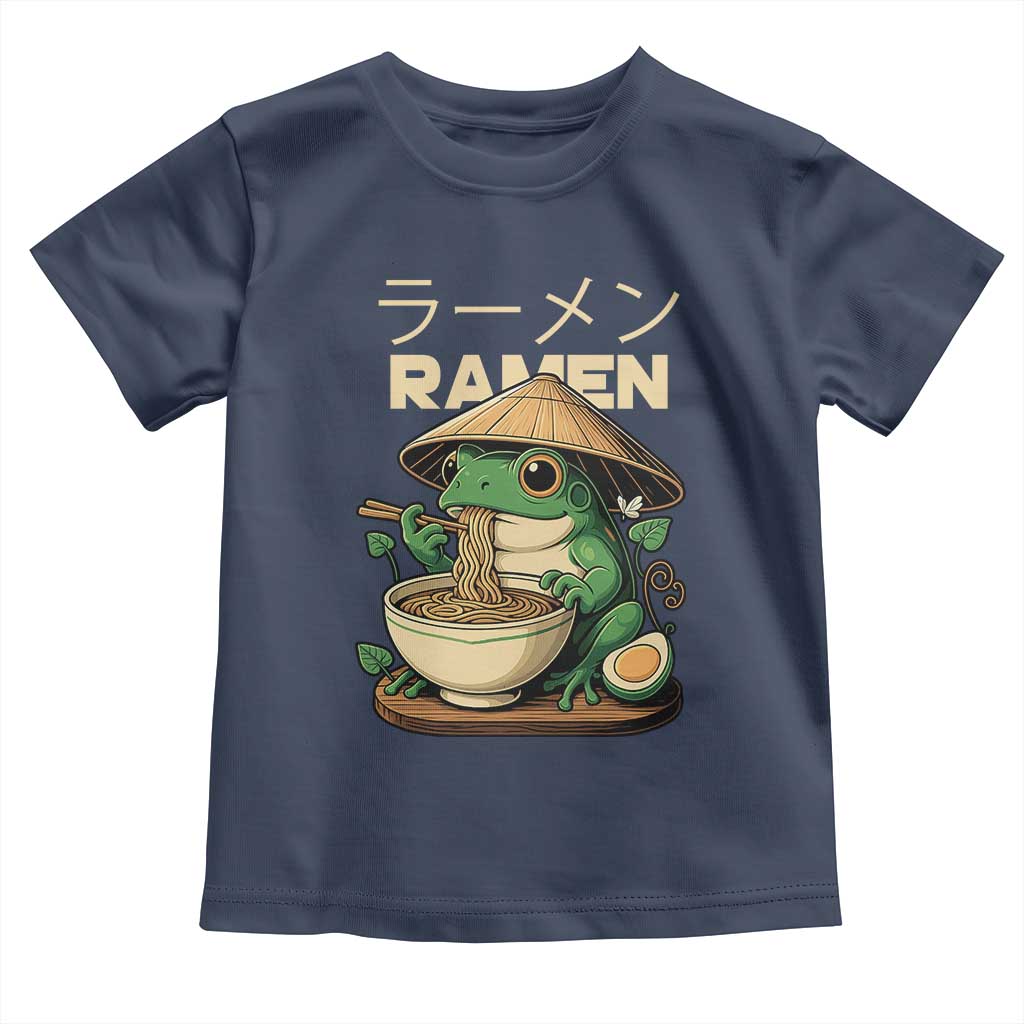 Frog Eating Ramen Toddler T Shirt Funny Japanese Food Lover Anime TS12 Navy Print Your Wear