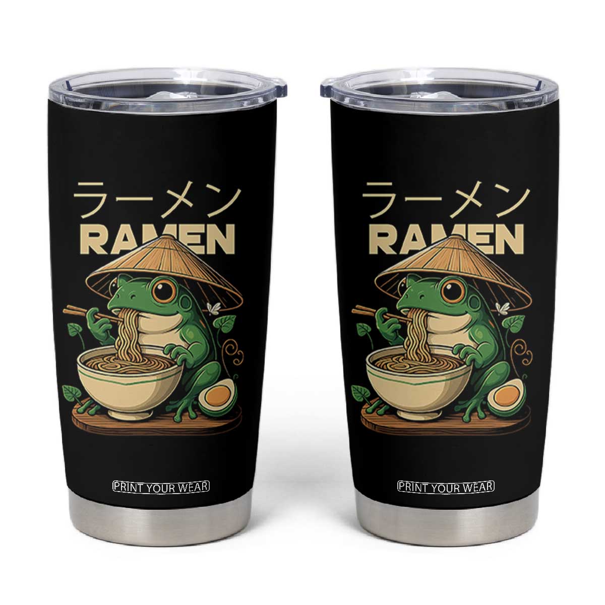 Frog Eating Ramen Tumbler Cup Funny Japanese Food Lover Anime TS12 Black Print Your Wear