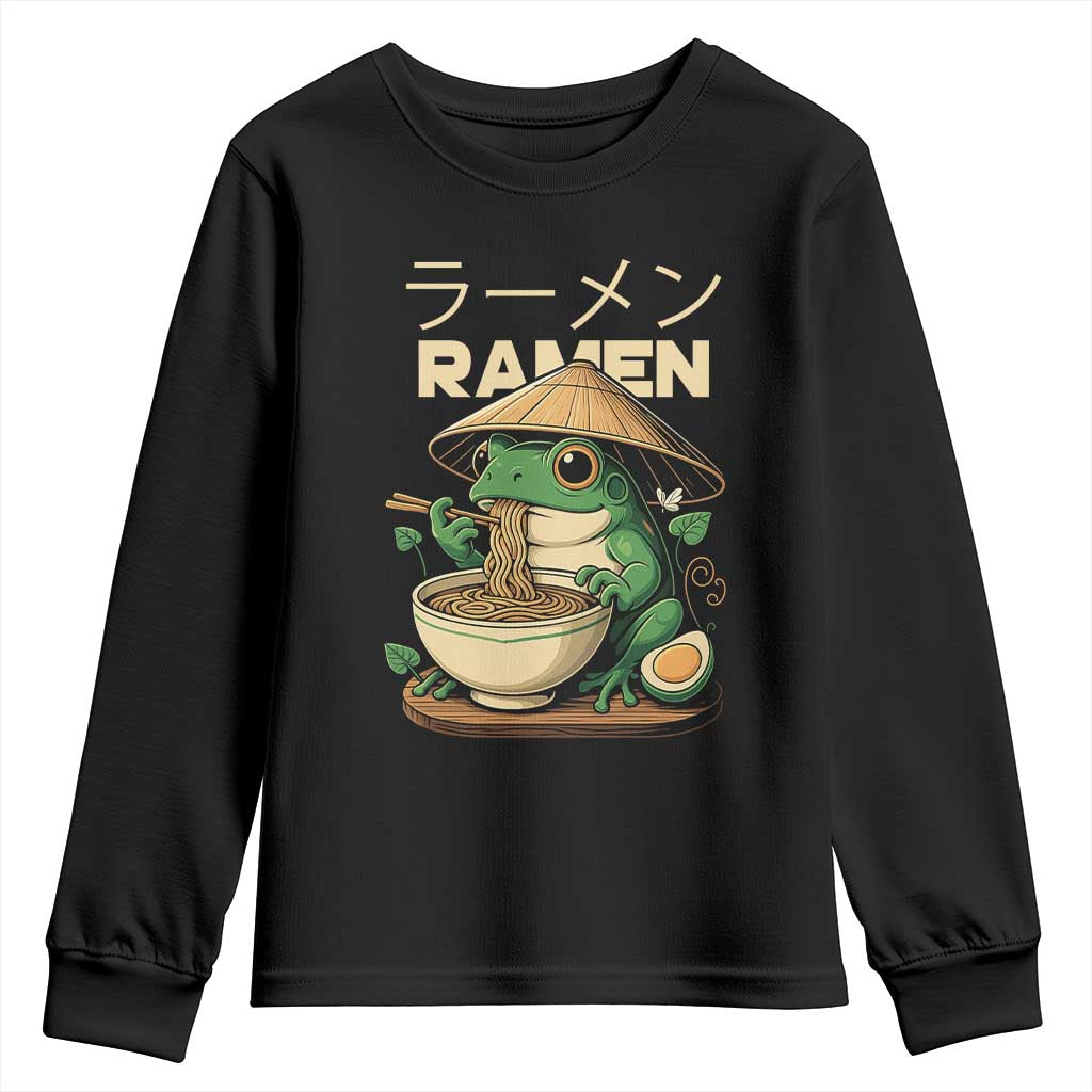 Frog Eating Ramen Youth Sweatshirt Funny Japanese Food Lover Anime TS12 Black Print Your Wear