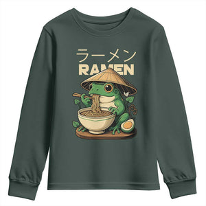 Frog Eating Ramen Youth Sweatshirt Funny Japanese Food Lover Anime TS12 Dark Forest Green Print Your Wear