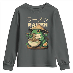 Frog Eating Ramen Youth Sweatshirt Funny Japanese Food Lover Anime TS12 Dark Heather Print Your Wear