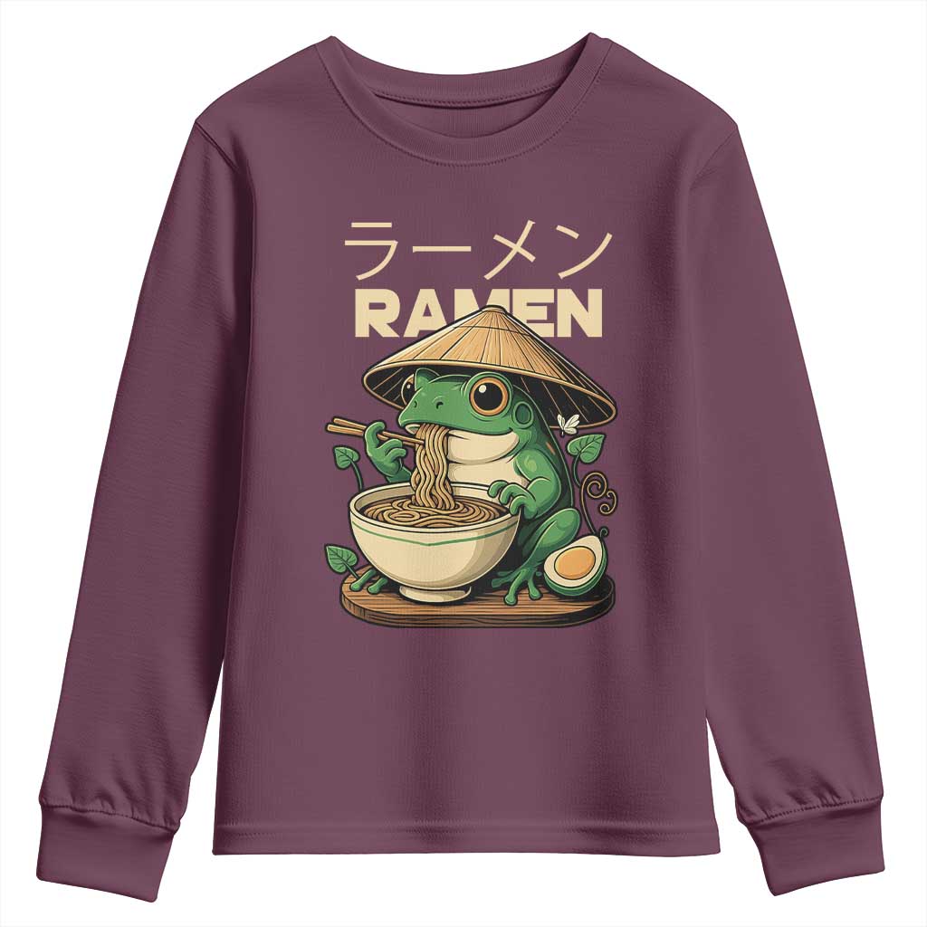 Frog Eating Ramen Youth Sweatshirt Funny Japanese Food Lover Anime TS12 Maroon Print Your Wear